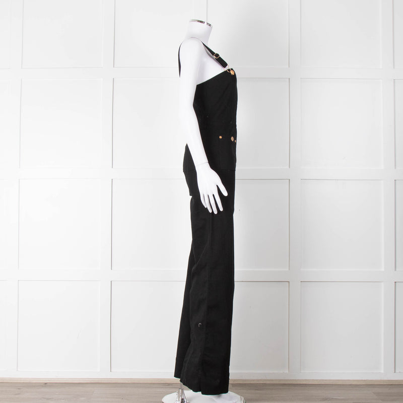 Alice McCall Black Gold Zip Wide Stretch Denim Dungarees