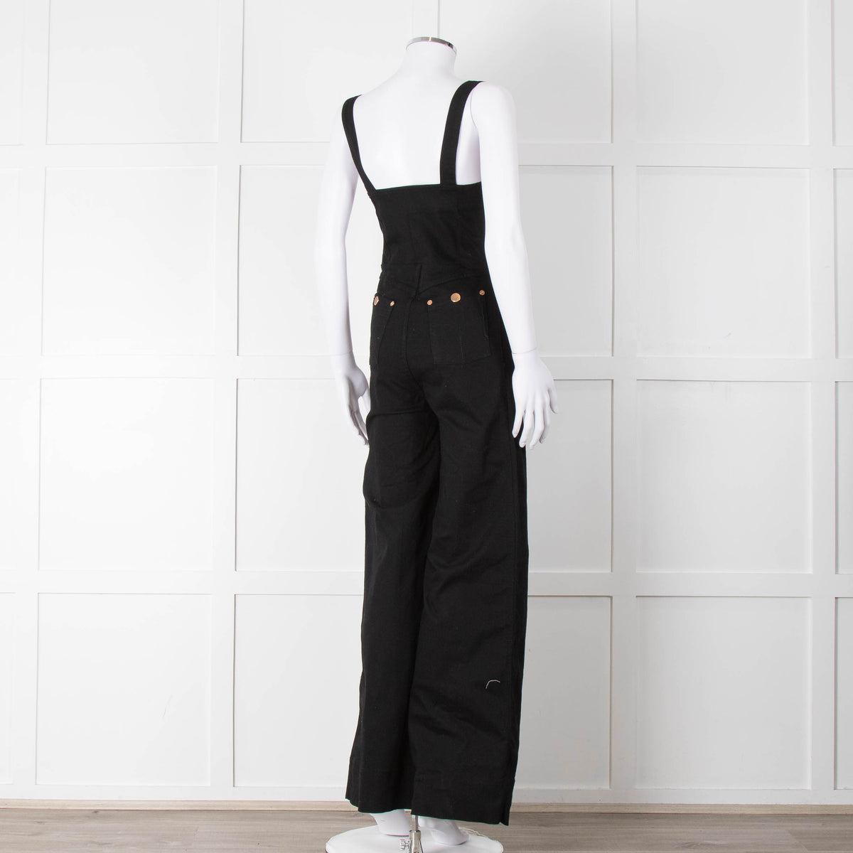 Alice McCall Black Gold Zip Wide Stretch Denim Dungarees