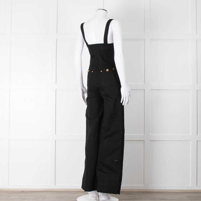 Alice McCall Black Gold Zip Wide Stretch Denim Dungarees