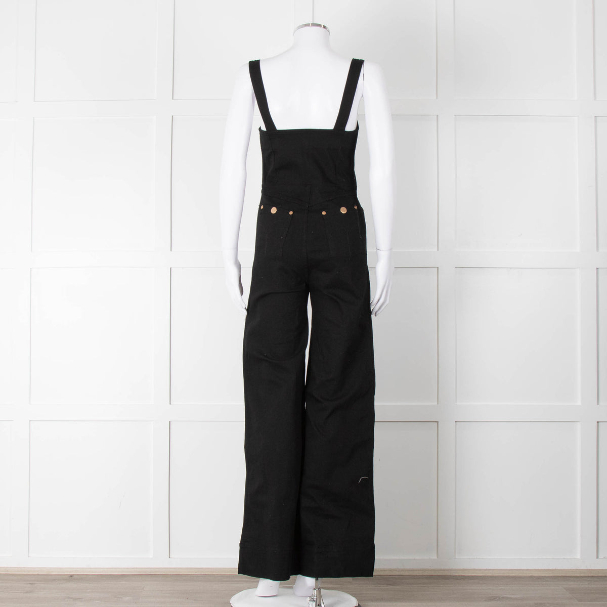 Alice McCall Black Gold Zip Wide Stretch Denim Dungarees