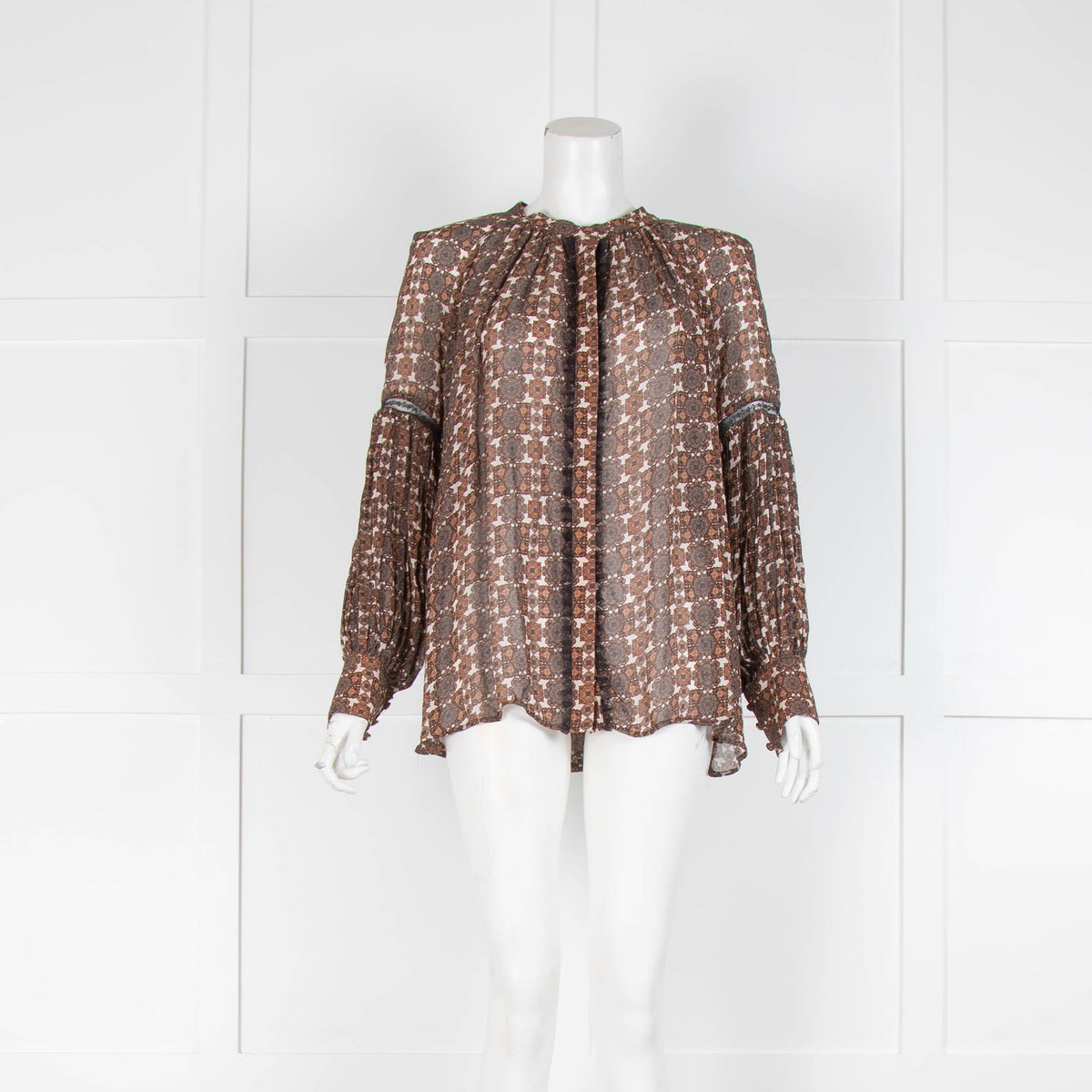By Malina Brown Print Shirt Black Small Frill