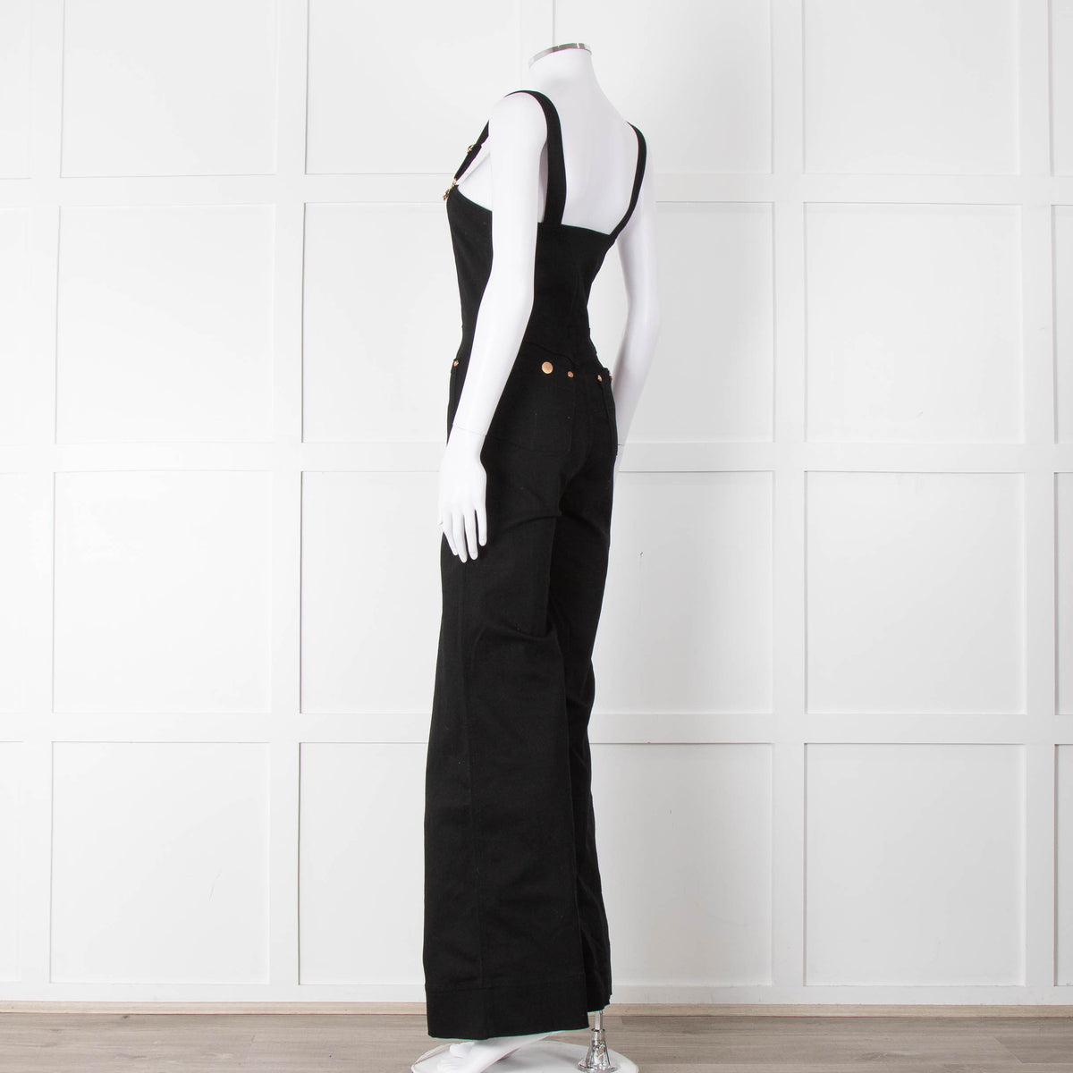 Alice McCall Black Gold Zip Wide Stretch Denim Dungarees