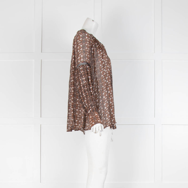 By Malina Brown Print Shirt Black Small Frill