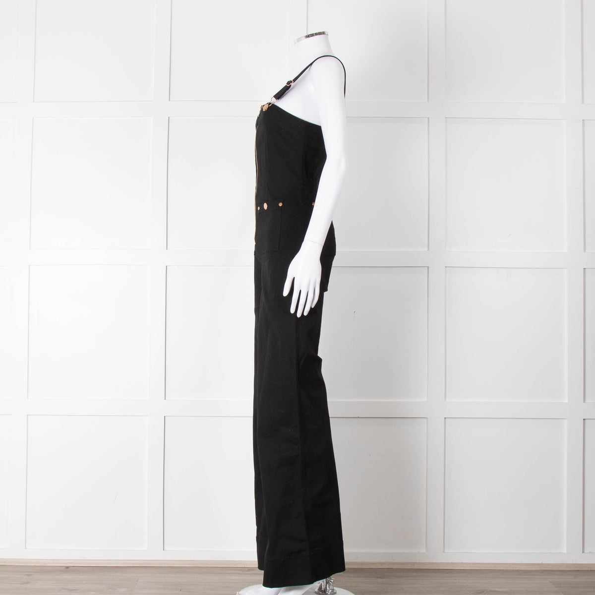 Alice McCall Black Gold Zip Wide Stretch Denim Dungarees