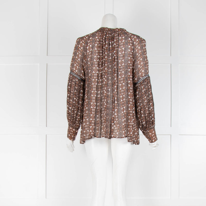 By Malina Brown Print Shirt Black Small Frill