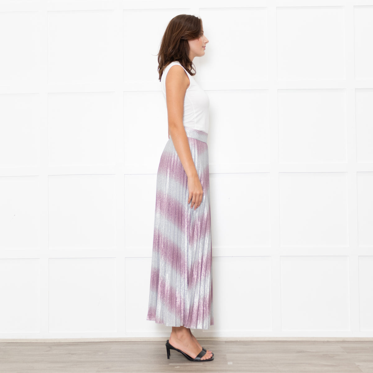Sezane Pink And Silver Abstract Pleat Skirt