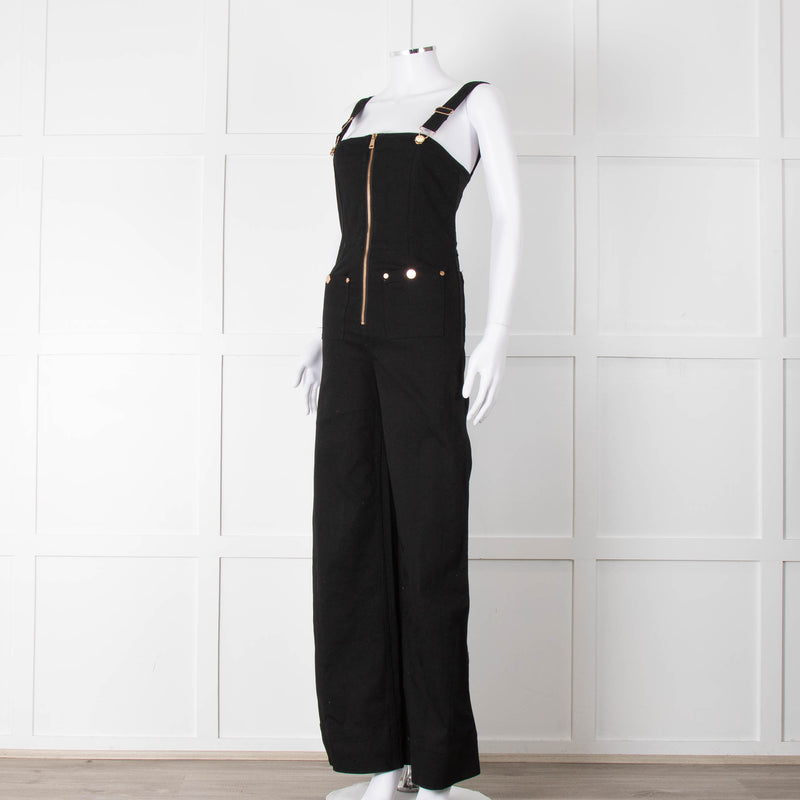 Alice McCall Black Gold Zip Wide Stretch Denim Dungarees