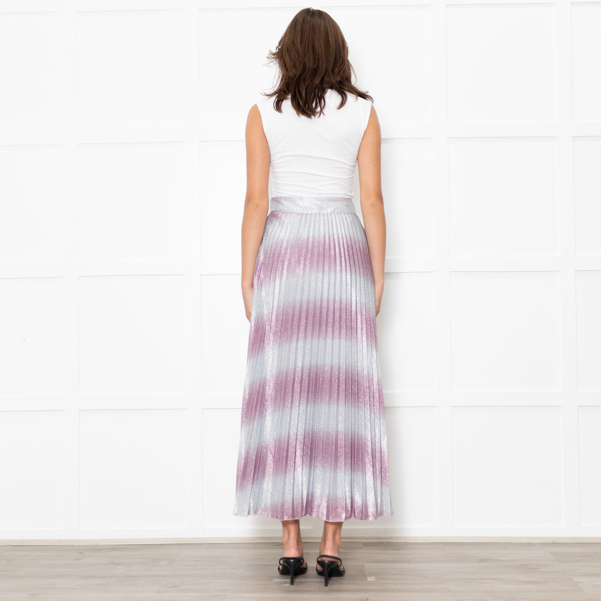 Sezane Pink And Silver Abstract Pleat Skirt
