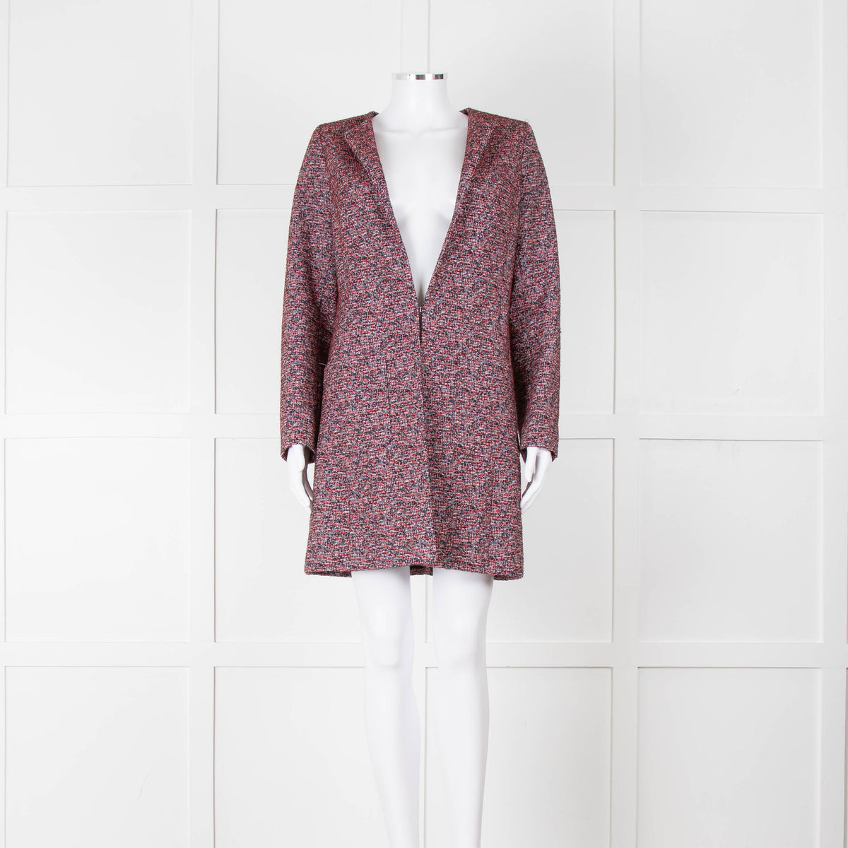 Helen Berman Red, Blue and White Boucle Long Line Jacket