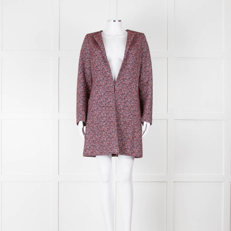 Helen Berman Red, Blue and White Boucle Long Line Jacket