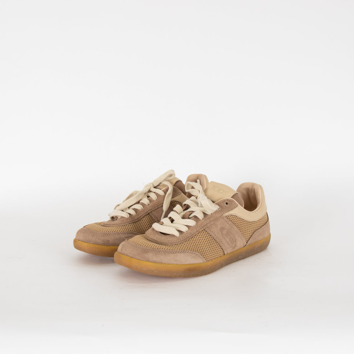 Tods Beige Tabs Suede Mesh Trainers