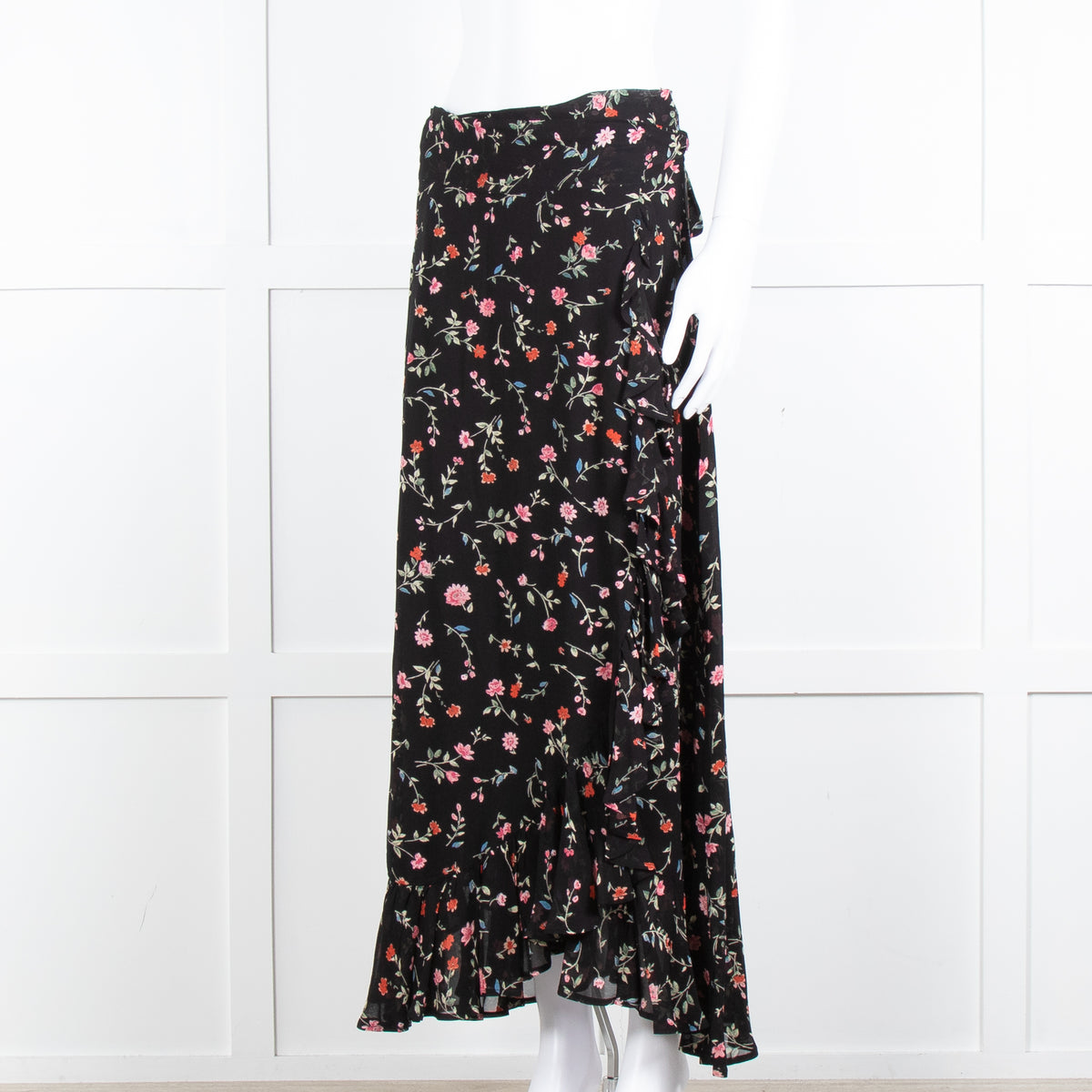 Ganni Black Multi Colour Floral Wrap Skirt