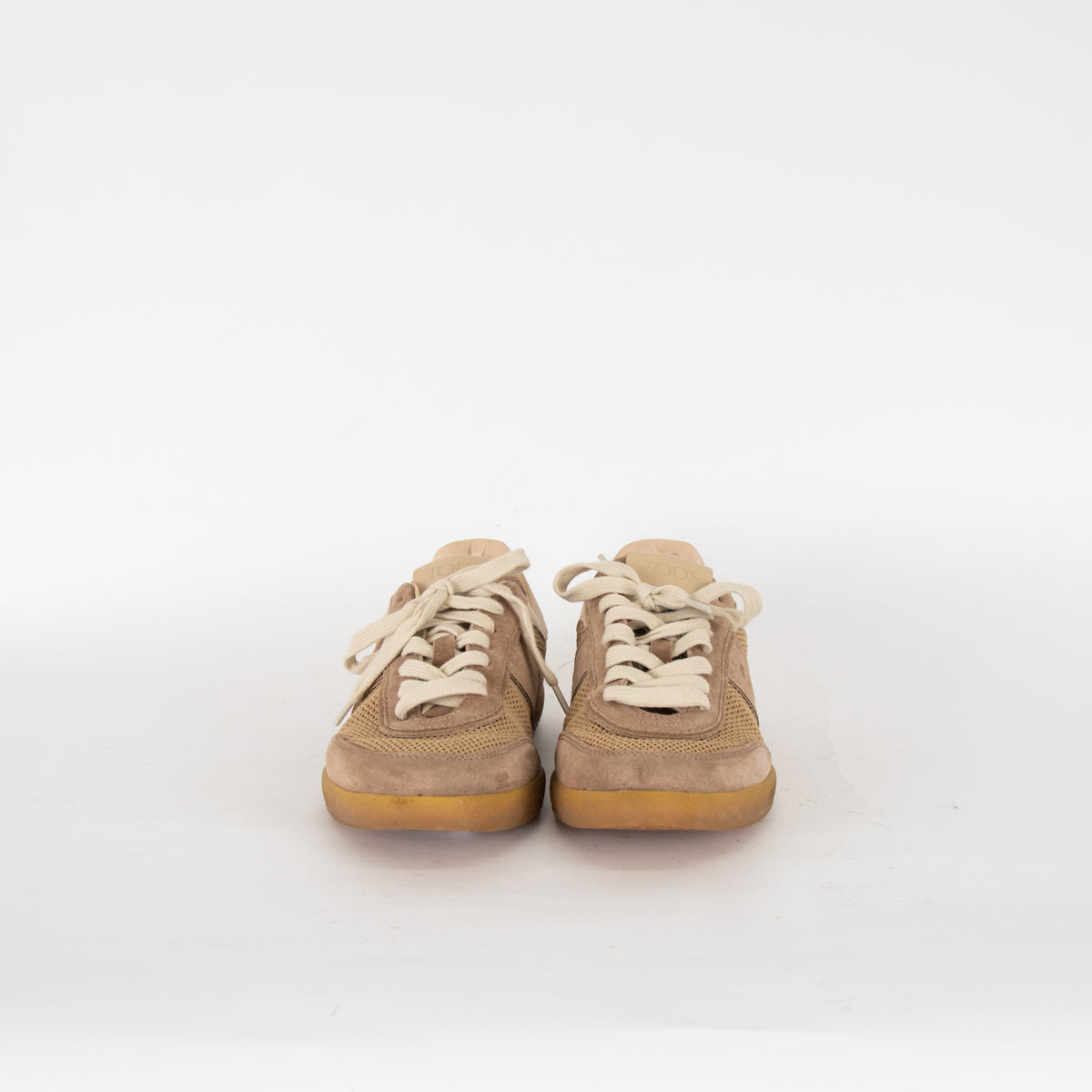 Tods Beige Tabs Suede Mesh Trainers