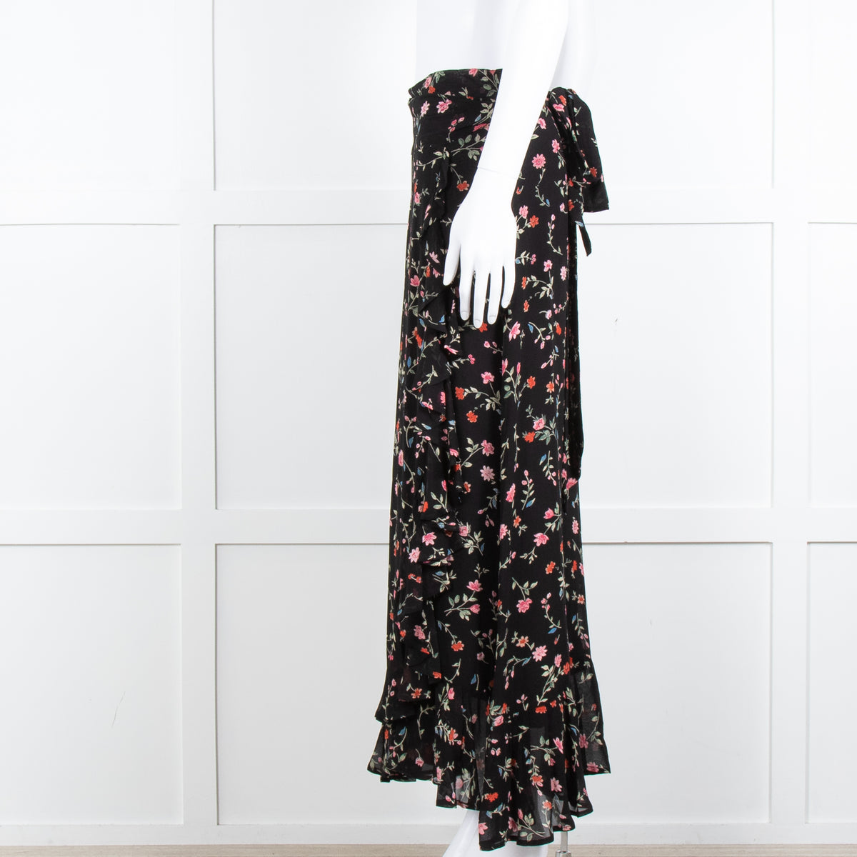 Ganni Black Multi Colour Floral Wrap Skirt