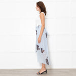 Ganni Pale Blue Frilled Wrap Skirt With Brown Flowers