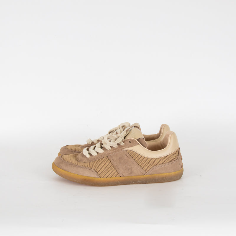 Tods Beige Tabs Suede Mesh Trainers