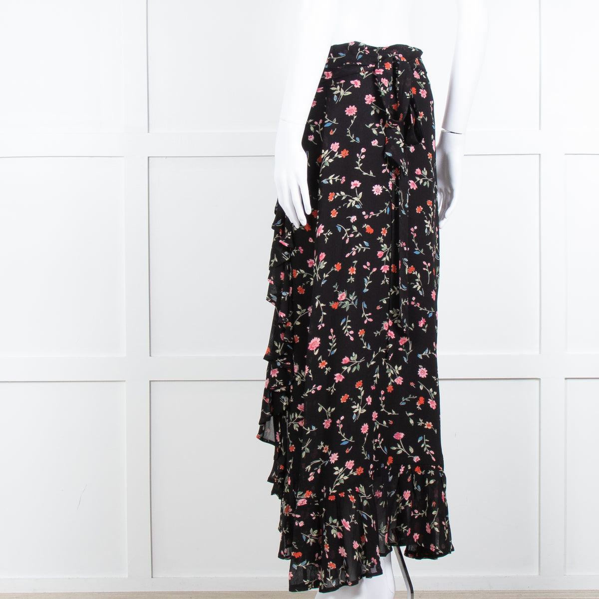 Ganni Black Multi Colour Floral Wrap Skirt