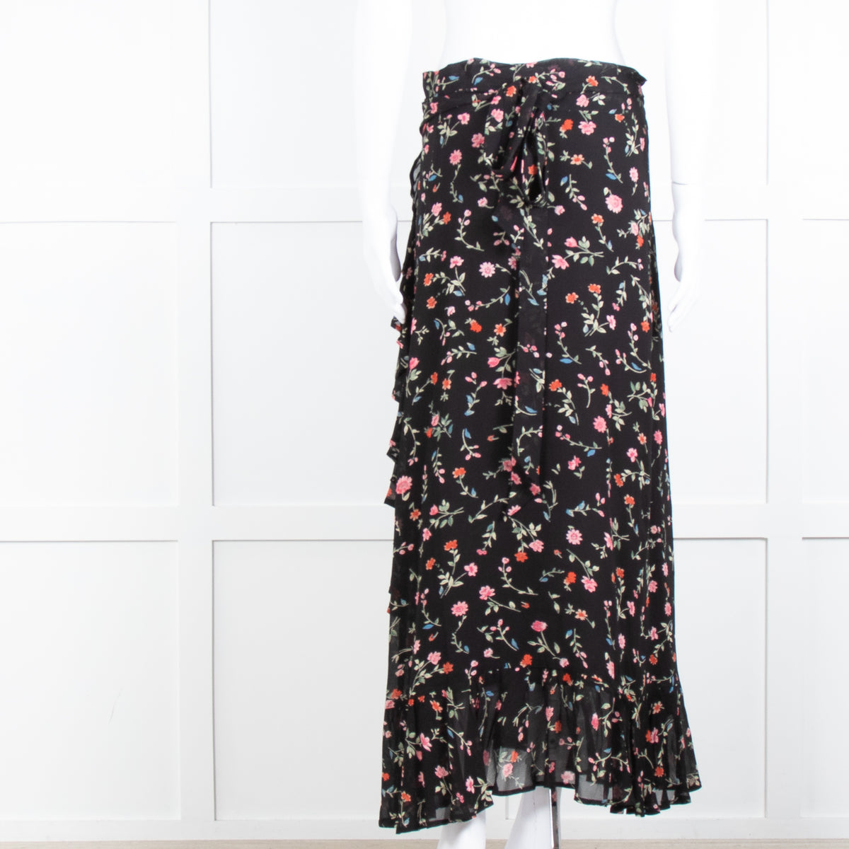 Ganni Black Multi Colour Floral Wrap Skirt