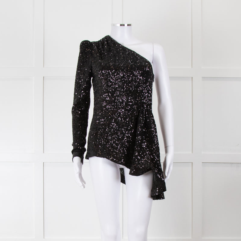 Rebecca Vallance Black Sequin One Shoulder Top