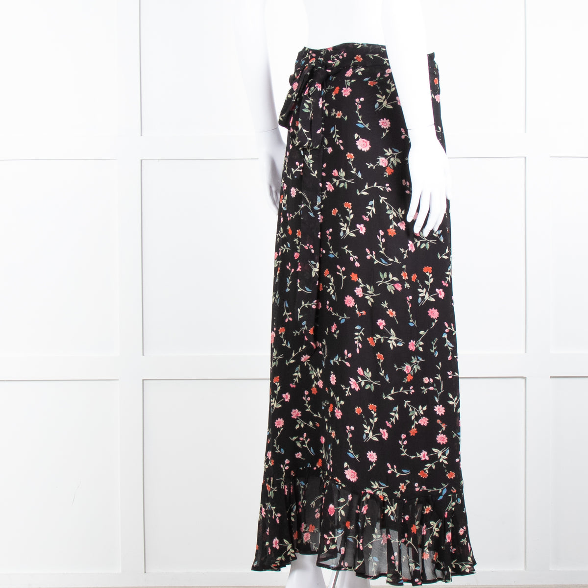 Ganni Black Multi Colour Floral Wrap Skirt