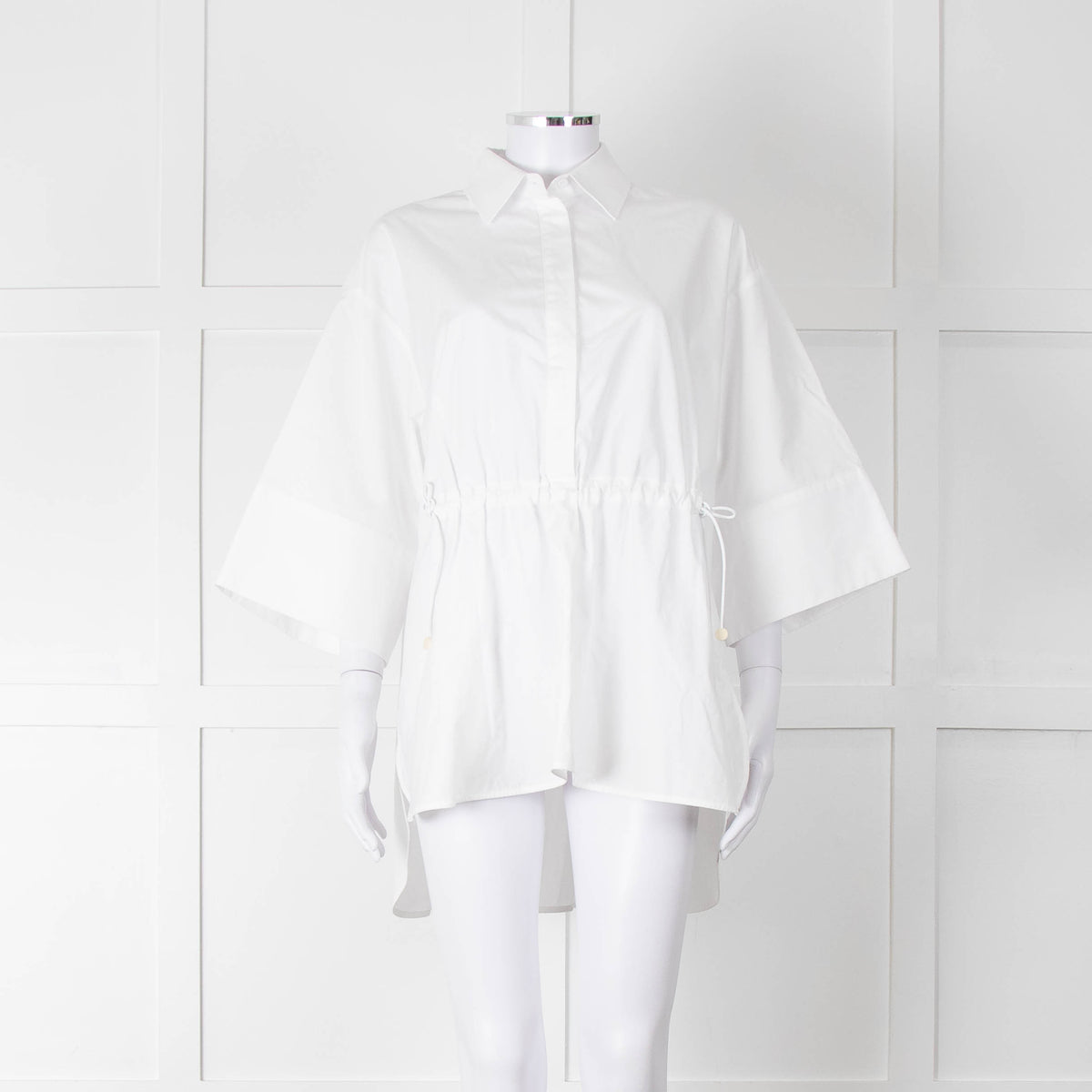 Max Mara White Cotton Draw String Detail Oversized Shirt