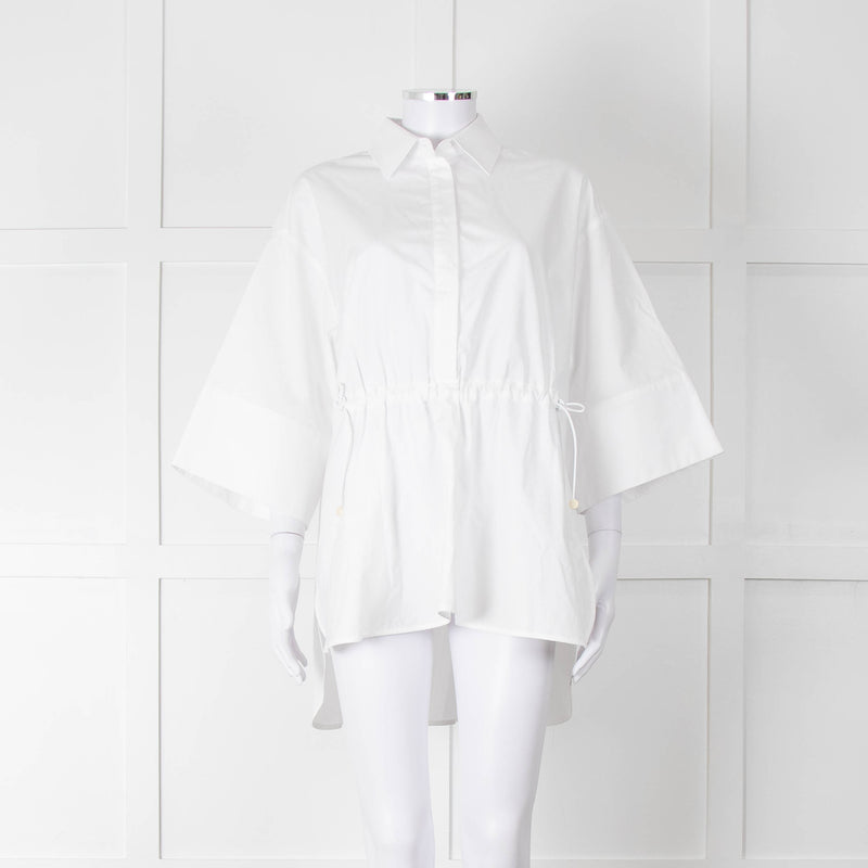 Max Mara White Cotton Draw String Detail Oversized Shirt