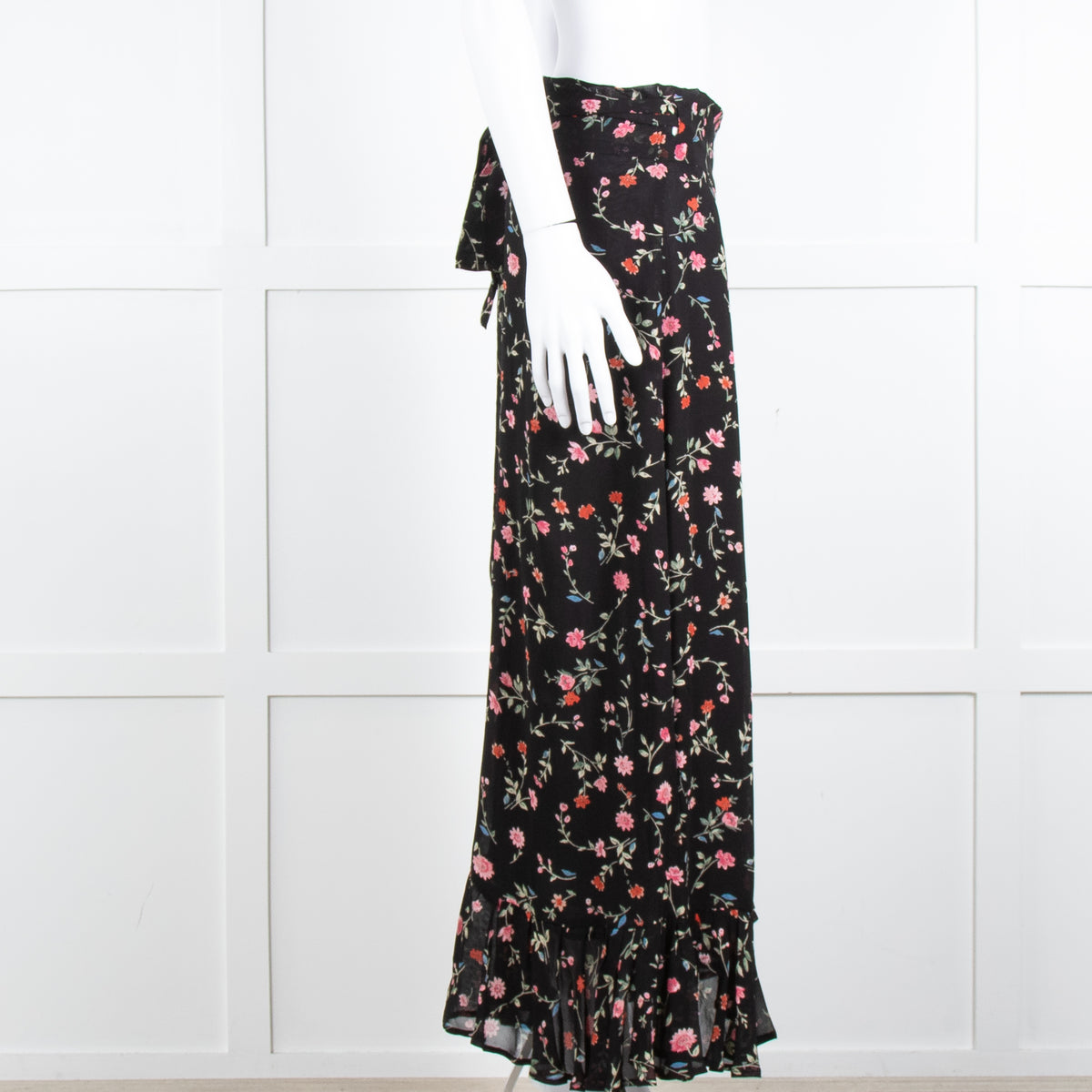 Ganni Black Multi Colour Floral Wrap Skirt