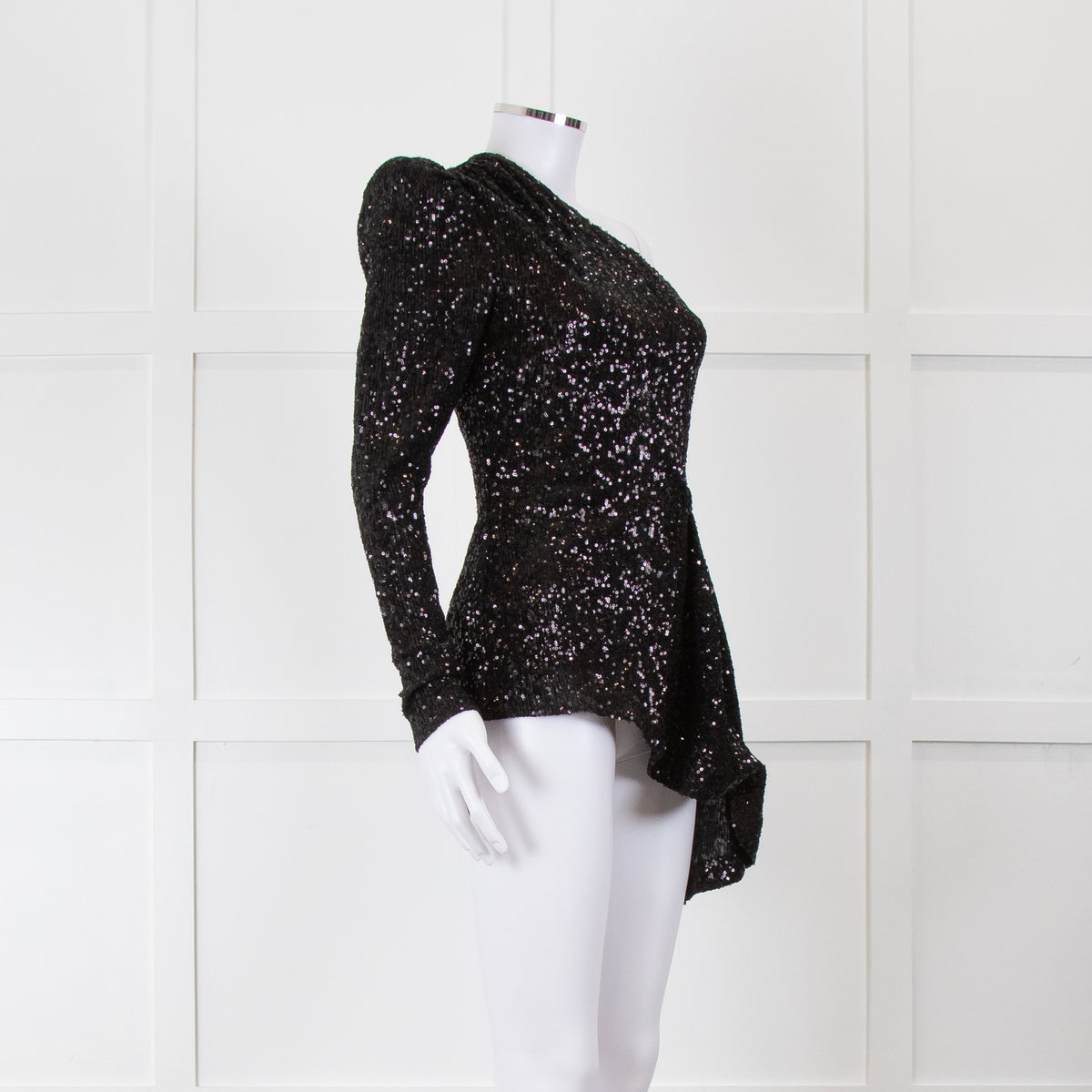 Rebecca Vallance Black Sequin One Shoulder Top