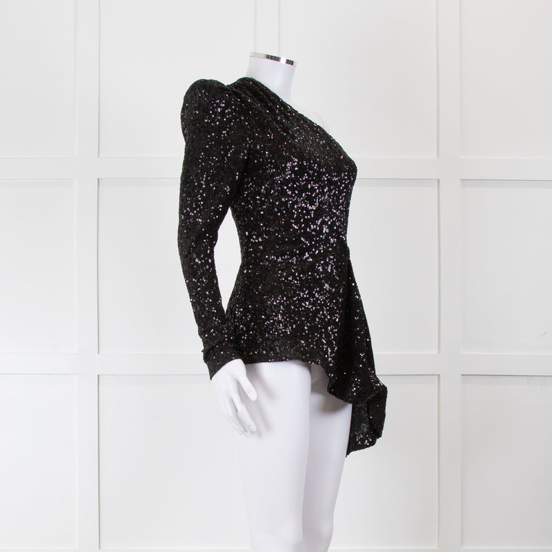 Rebecca Vallance Black Sequin One Shoulder Top