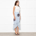 Ganni Pale Blue Frilled Wrap Skirt With Brown Flowers