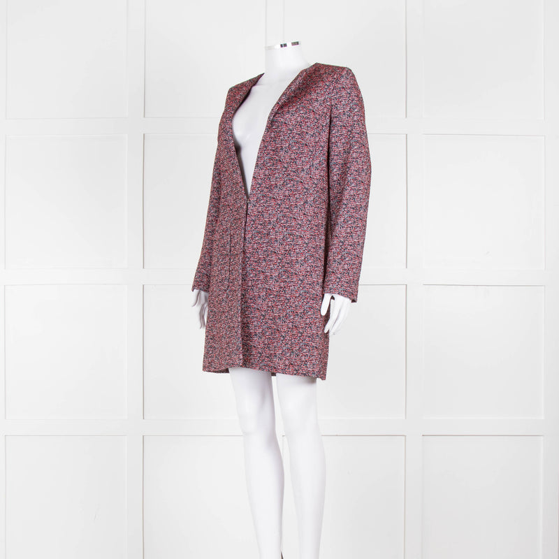 Helen Berman Red, Blue and White Boucle Long Line Jacket