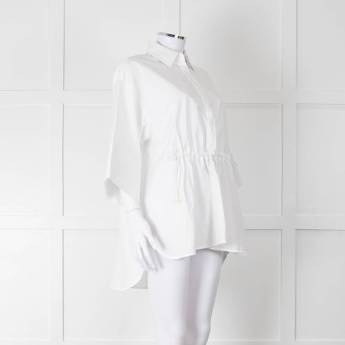 Max Mara White Cotton Draw String Detail Oversized Shirt
