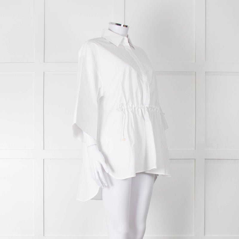 Max Mara White Cotton Draw String Detail Oversized Shirt