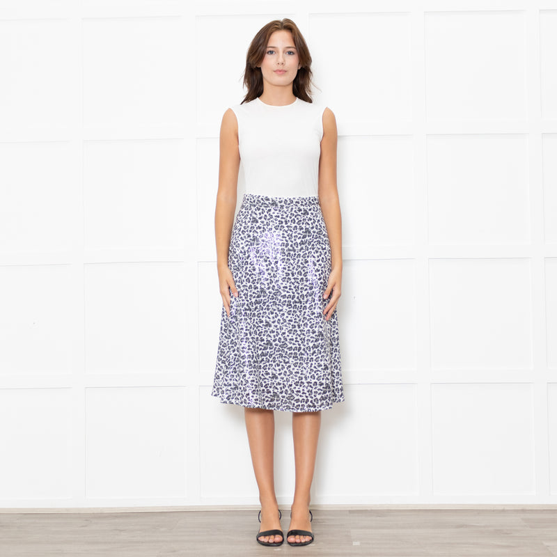 Olivia Rubin Black and White Sequin Leopard Midi Skirt