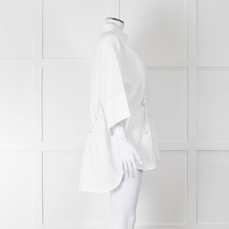 Max Mara White Cotton Draw String Detail Oversized Shirt