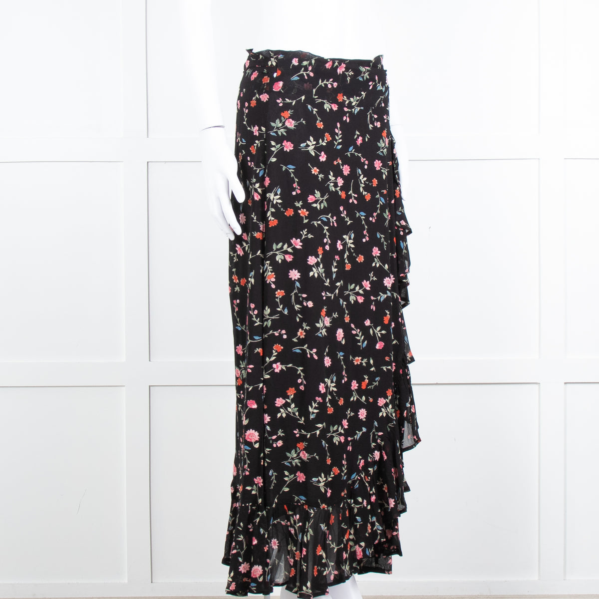 Ganni Black Multi Colour Floral Wrap Skirt