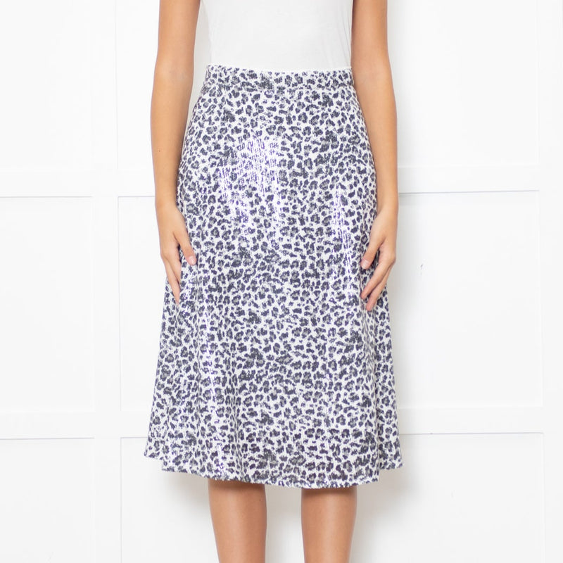 Olivia Rubin Black and White Sequin Leopard Midi Skirt