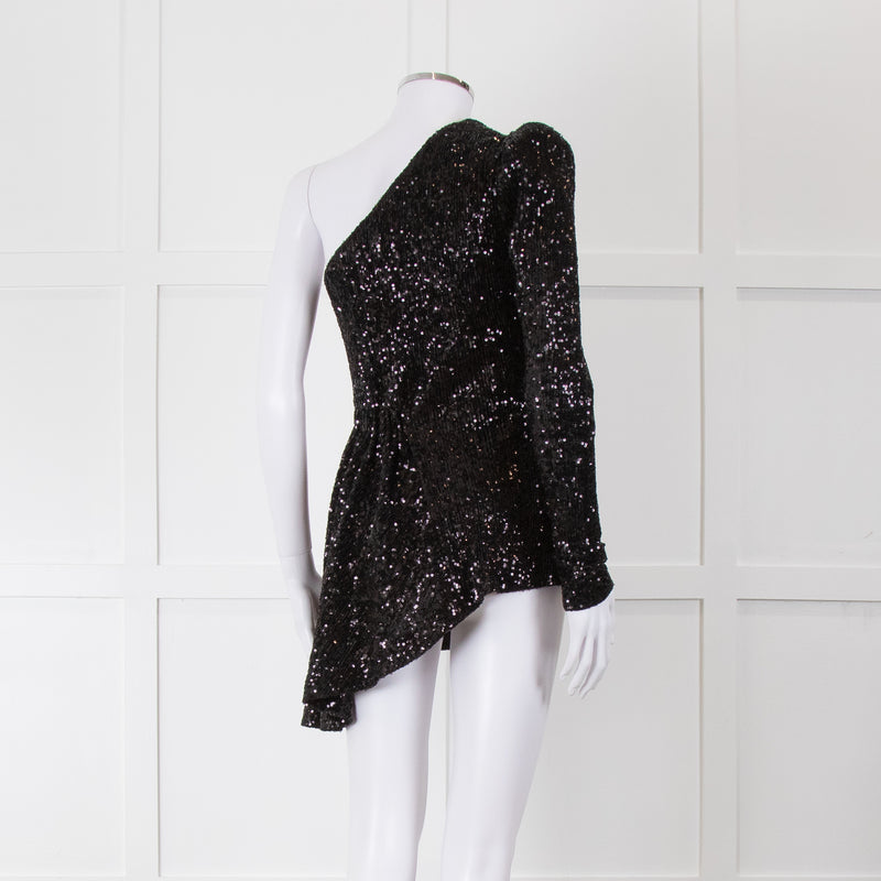 Rebecca Vallance Black Sequin One Shoulder Top