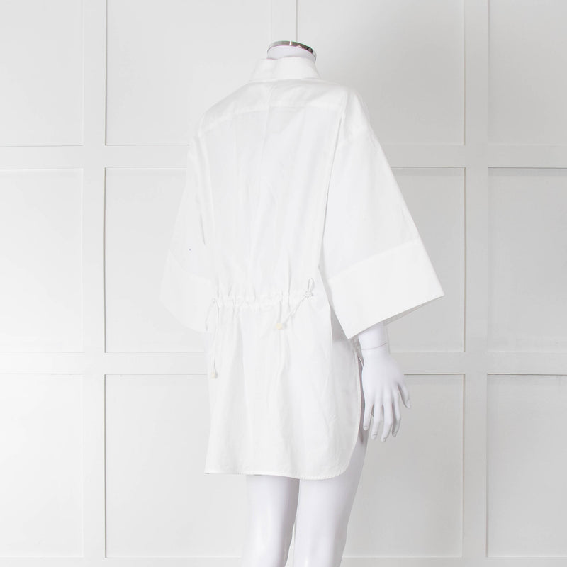 Max Mara White Cotton Draw String Detail Oversized Shirt