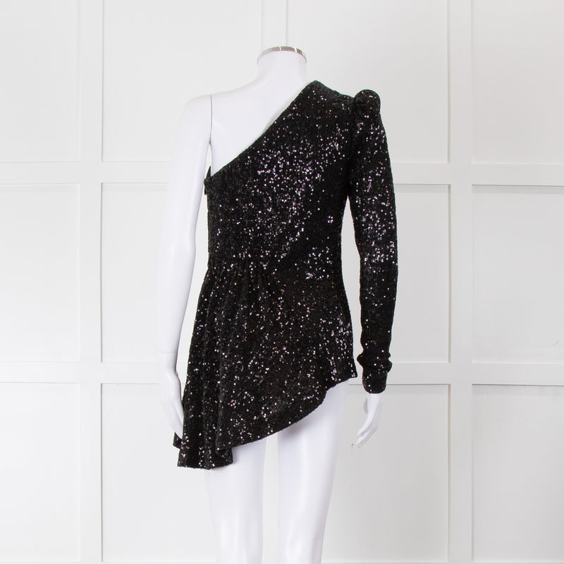 Rebecca Vallance Black Sequin One Shoulder Top