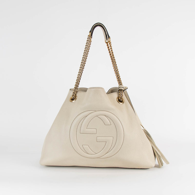 Gucci Cream Gold Chain Soho Hand Bag