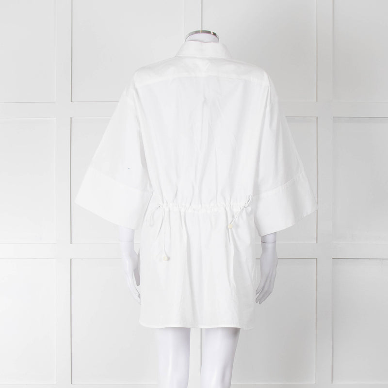 Max Mara White Cotton Draw String Detail Oversized Shirt