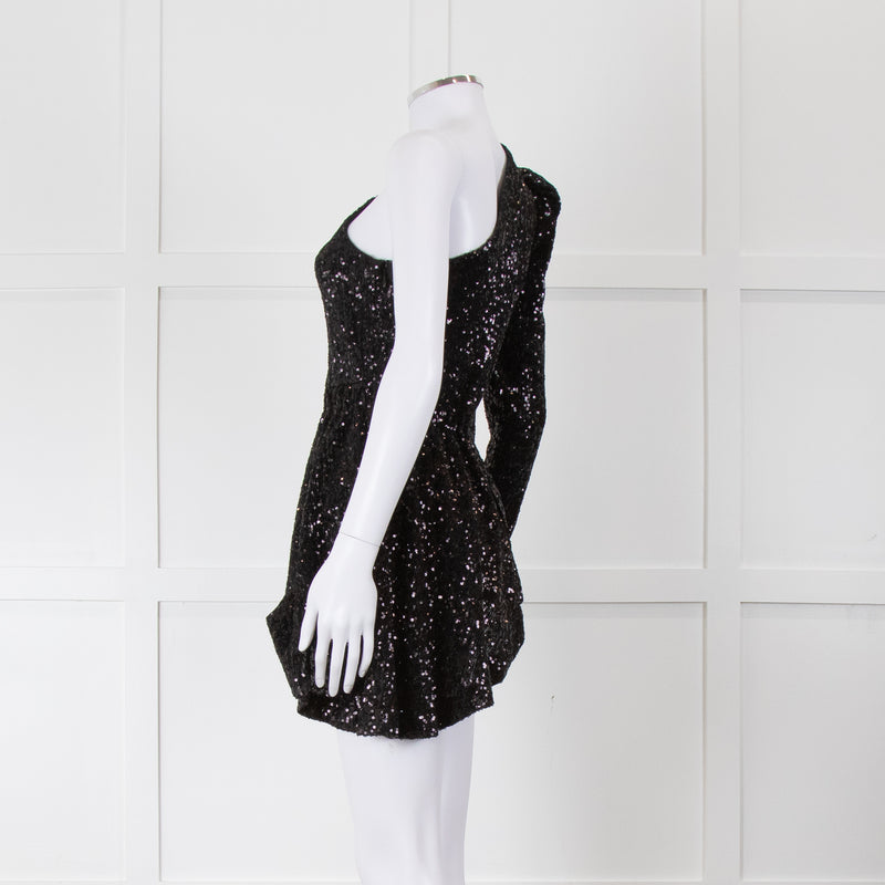 Rebecca Vallance Black Sequin One Shoulder Top