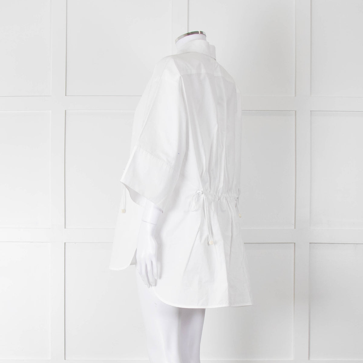 Max Mara White Cotton Draw String Detail Oversized Shirt