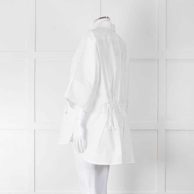 Max Mara White Cotton Draw String Detail Oversized Shirt