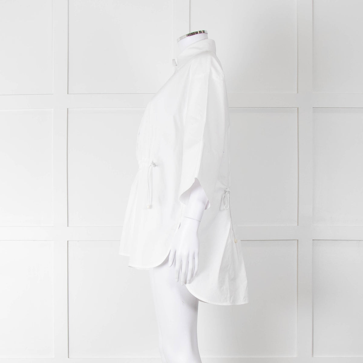 Max Mara White Cotton Draw String Detail Oversized Shirt