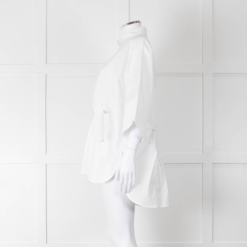 Max Mara White Cotton Draw String Detail Oversized Shirt