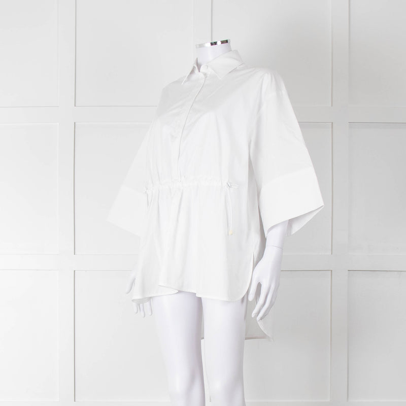 Max Mara White Cotton Draw String Detail Oversized Shirt