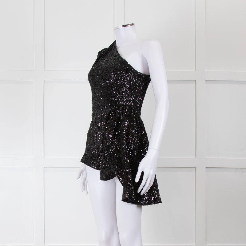 Rebecca Vallance Black Sequin One Shoulder Top
