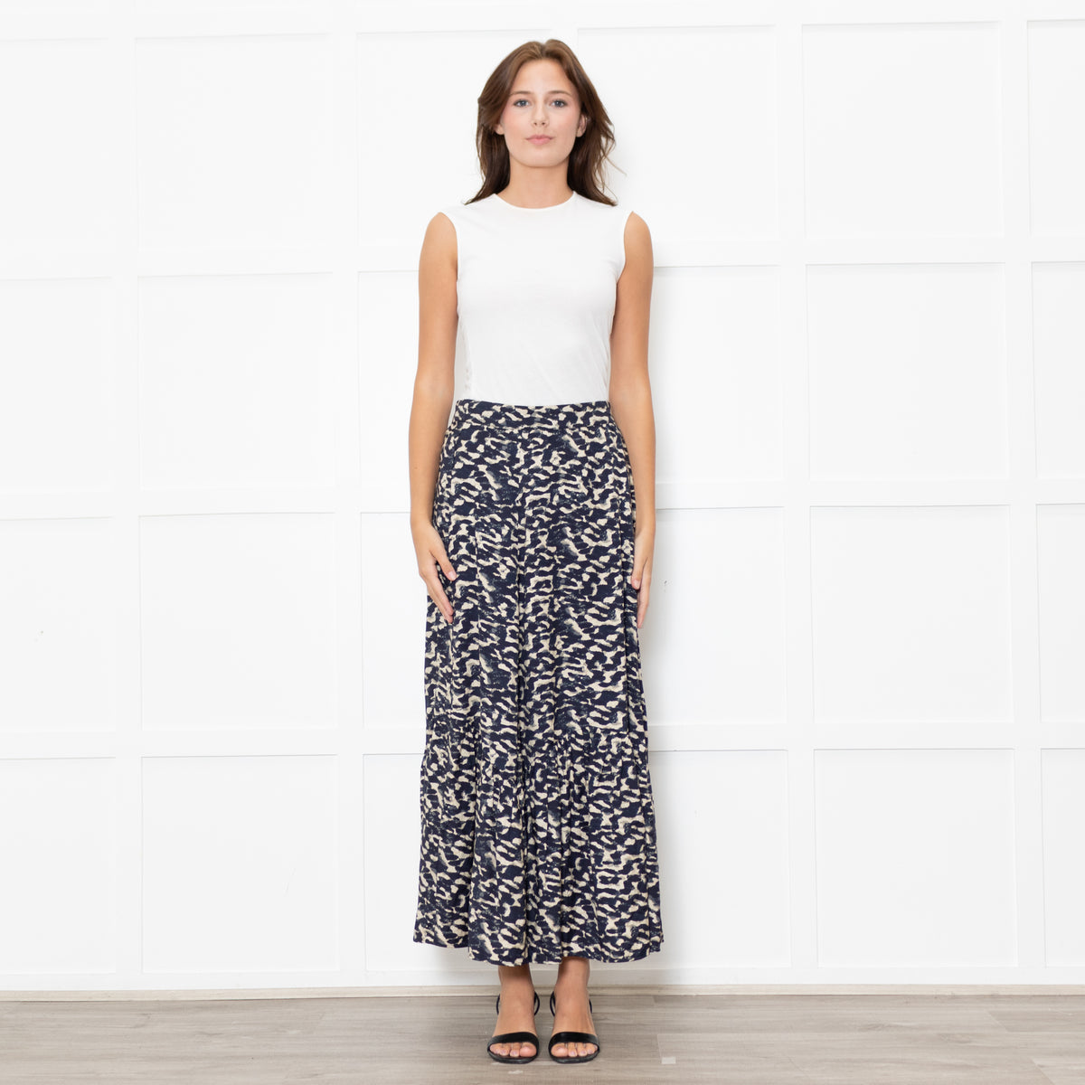 BA&SH Blue And Cream Pattern Maxi Skirt